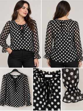 Rose and Olive black polka dot blouse preloved